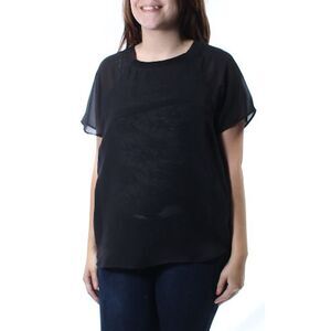 KIIND OF Womens Black Sheer Short Sleeve Crew Neck Top Size: S